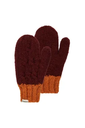 HAYA - Fleece Lined Lambswool Mittens Wine Red