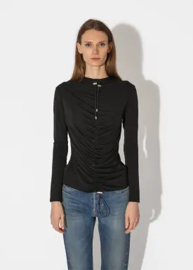 Hooded Gathered Top in Black