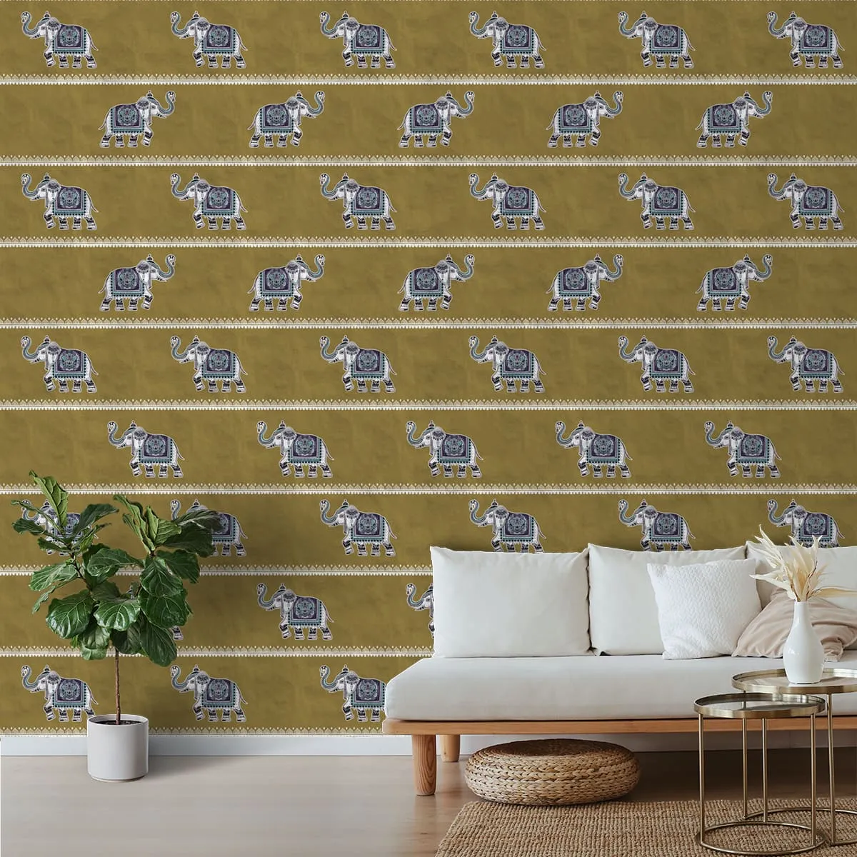 Indian Wallpaper Design, Elephants in Repeat Pattern