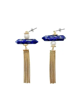 Lapis Lazuli Stone Long Tassel Earring EE014