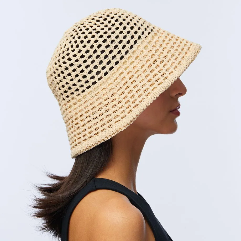 LELE SADOUGHI Natural Open Weave Bucket Hat