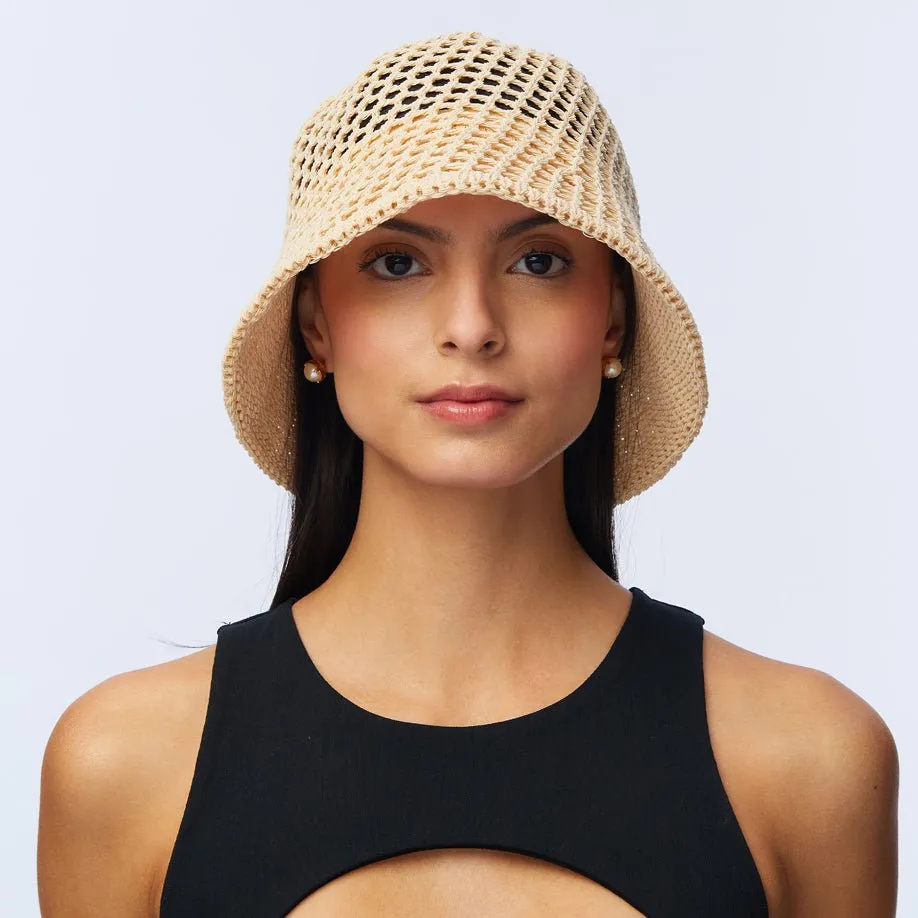 LELE SADOUGHI Natural Open Weave Bucket Hat