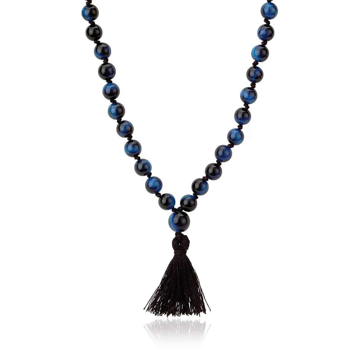 LH x JA Akasha Blue Tiger's Eye Mala Bead Tassel Necklace | Ready to Ship