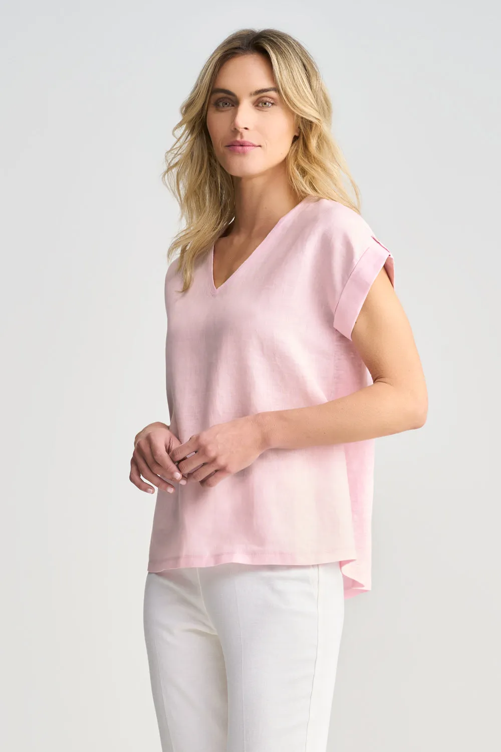 Linen Mix V-Neck T-Shirt