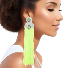 Long Tassel Earrings - Green