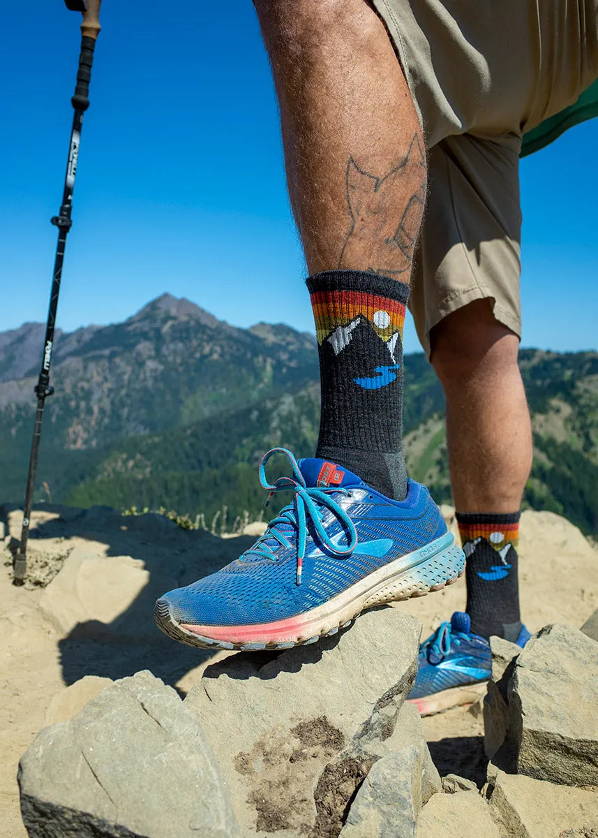 Men's Charcoal Sunset Mountain Cushioned Wool Hiking Socks