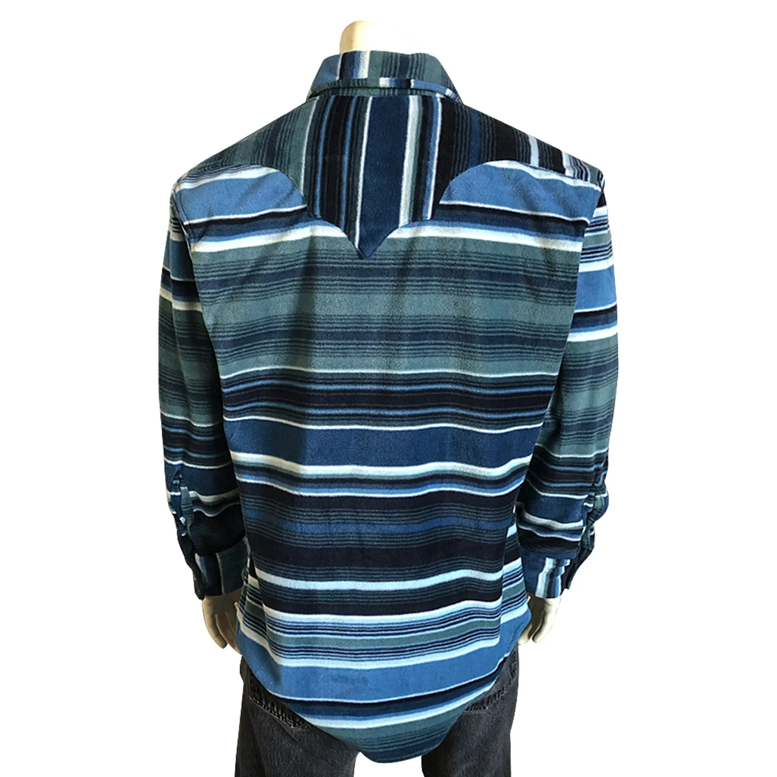 Men's Serape Pattern Fleece Western Shirt in Blue & Navy