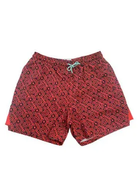 Men's Trunks - Batik Coral and Navy Blue