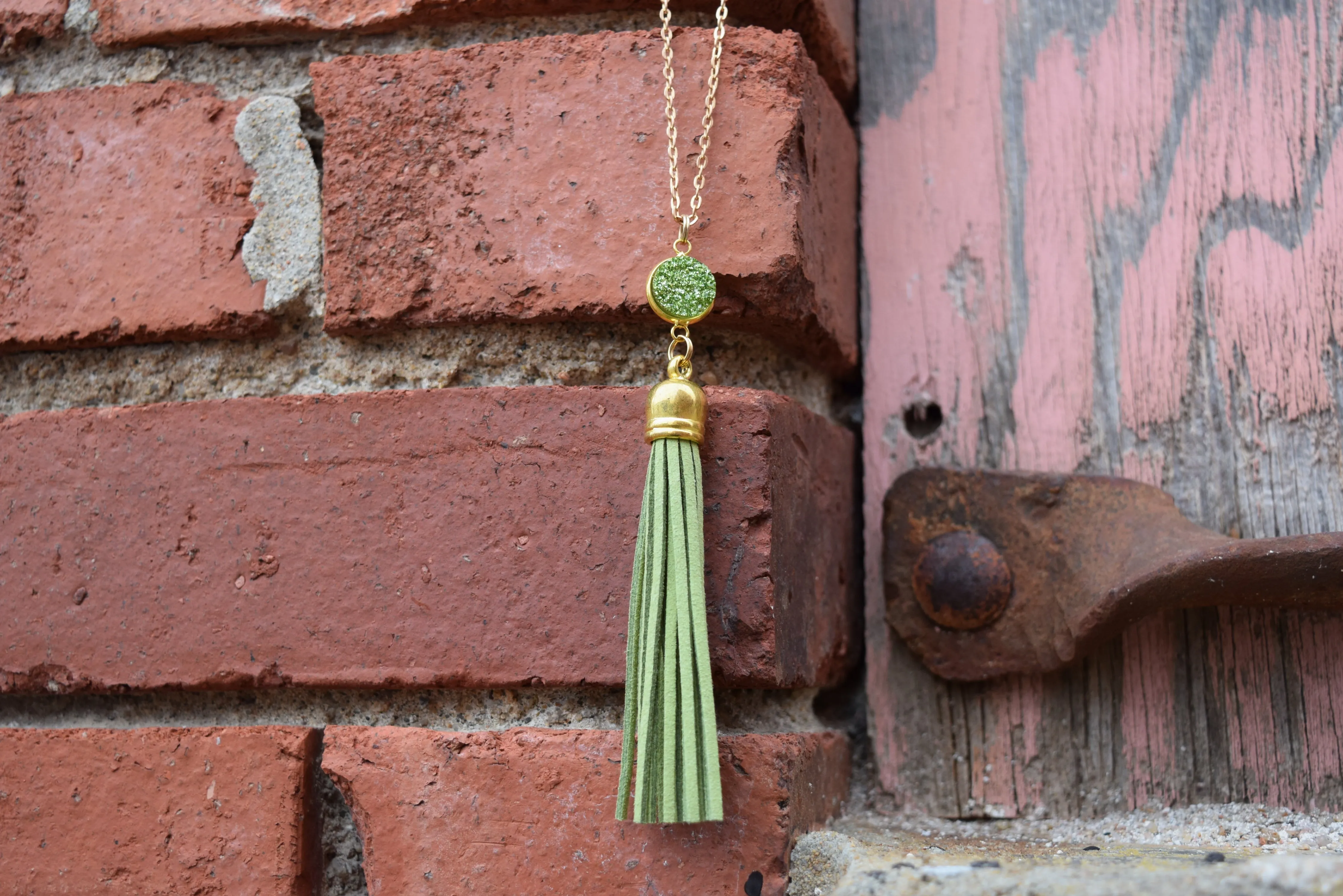 Mermaid Kisses Druzy Tassel Necklace-Green