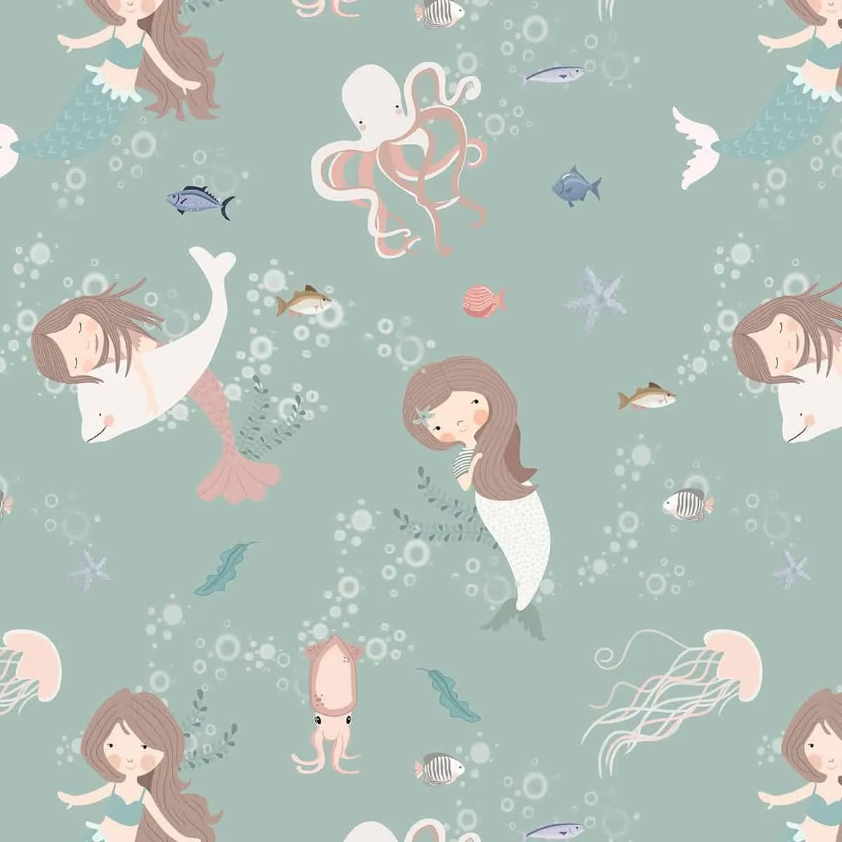 Mermaid Melodies: Underwater Adventure, Wallpaper For Kids, Sea Green