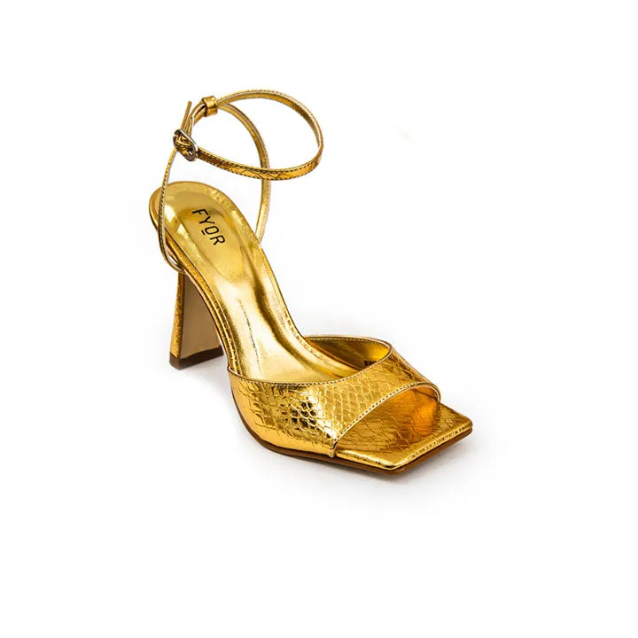 Metallic Ankle Strap Flared Heel Sandal  BWR 060