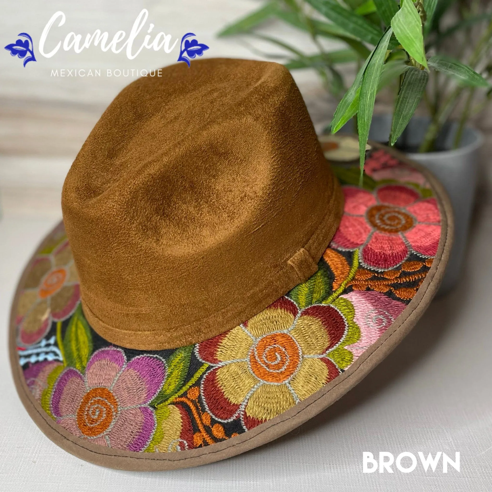 Mexican Embroidered Suede Hat Zinnia