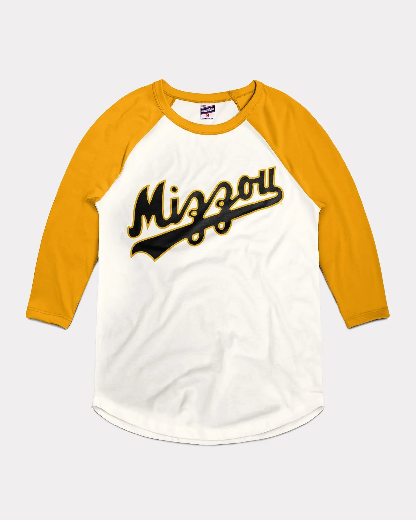 Mizzou Baseball Script White & Gold Raglan