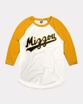 Mizzou Baseball Script White & Gold Raglan