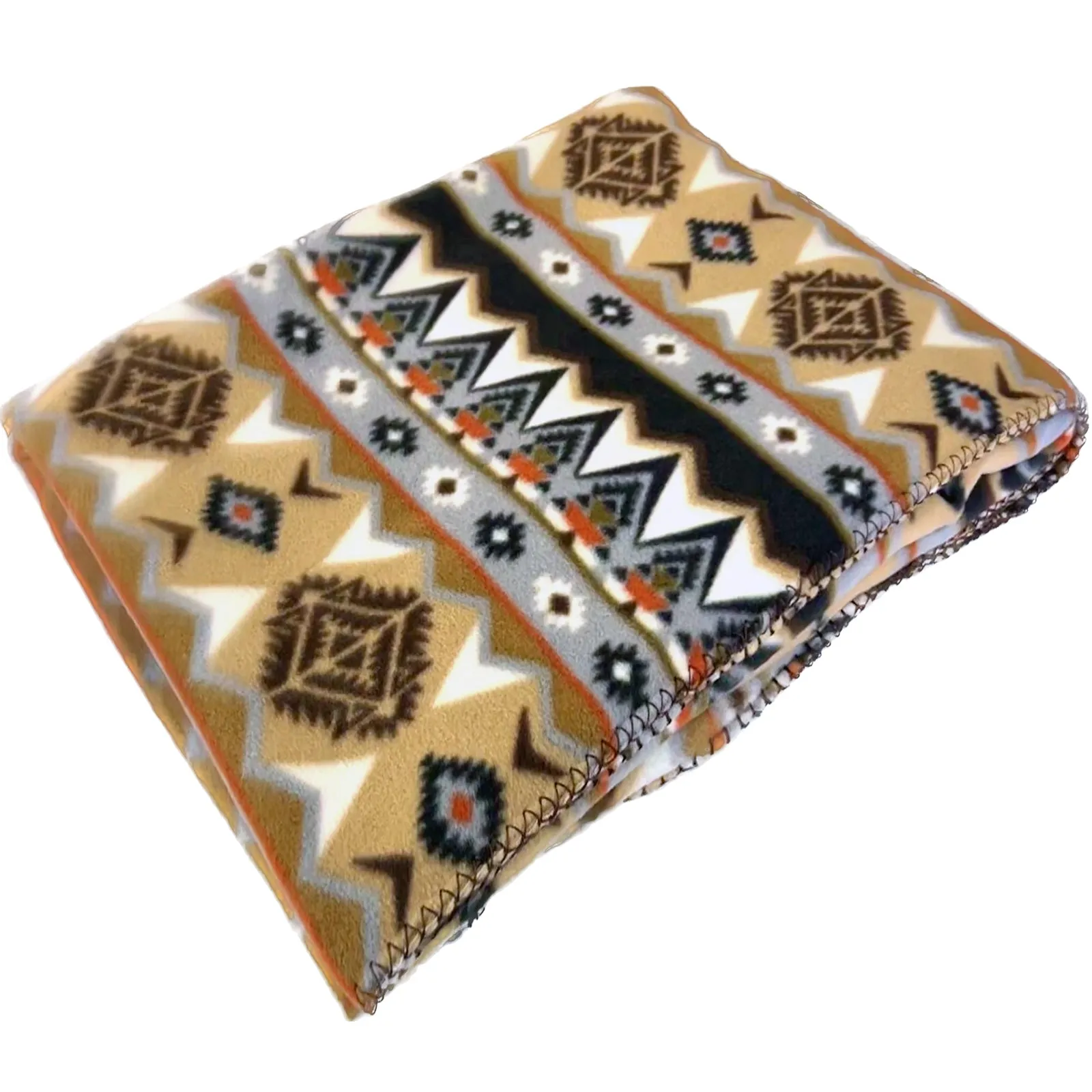 Native Pattern Fleece Western Blanket in Tan & Black