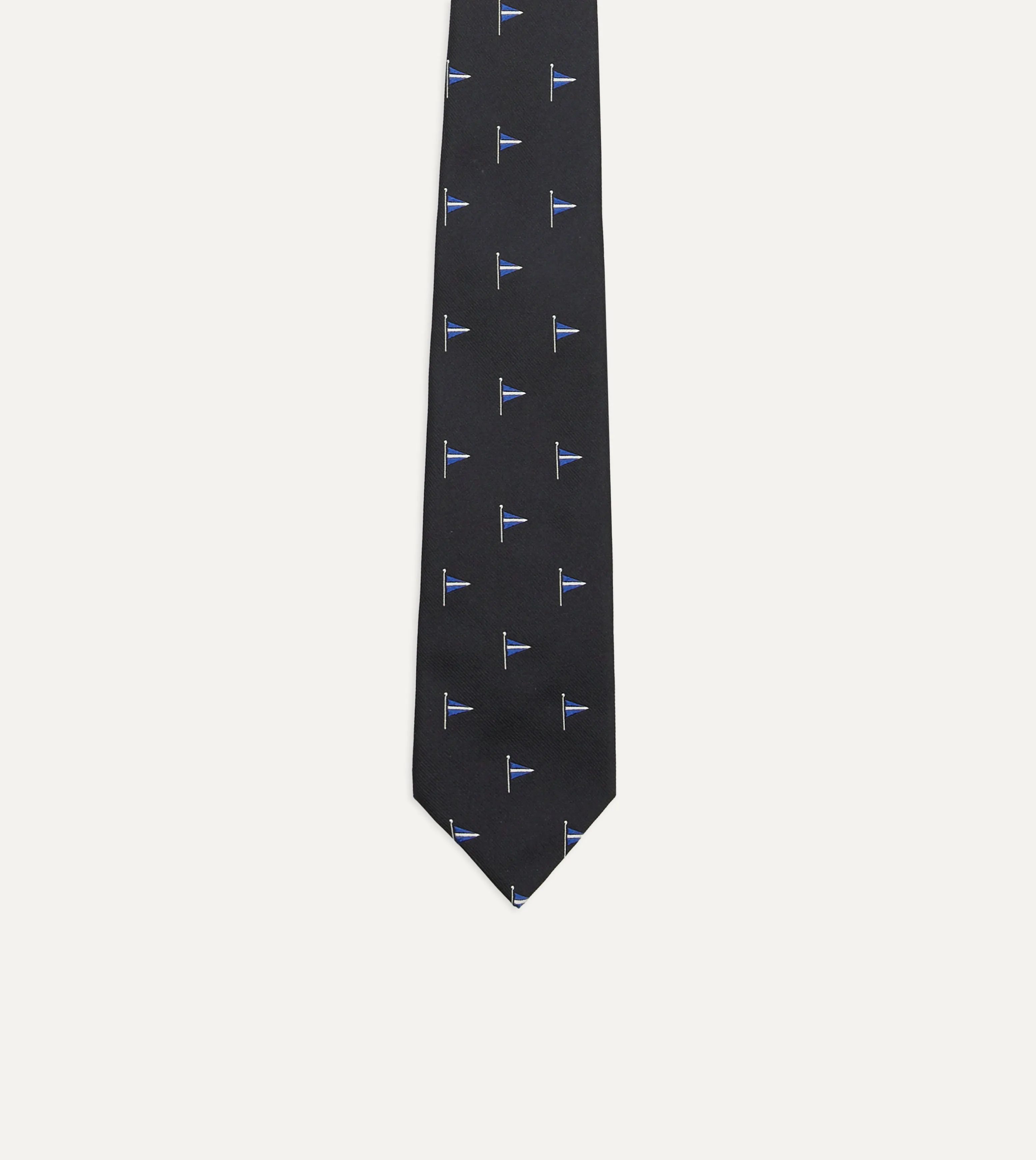 Navy Blue Pennant Motif Silk Tipped Tie