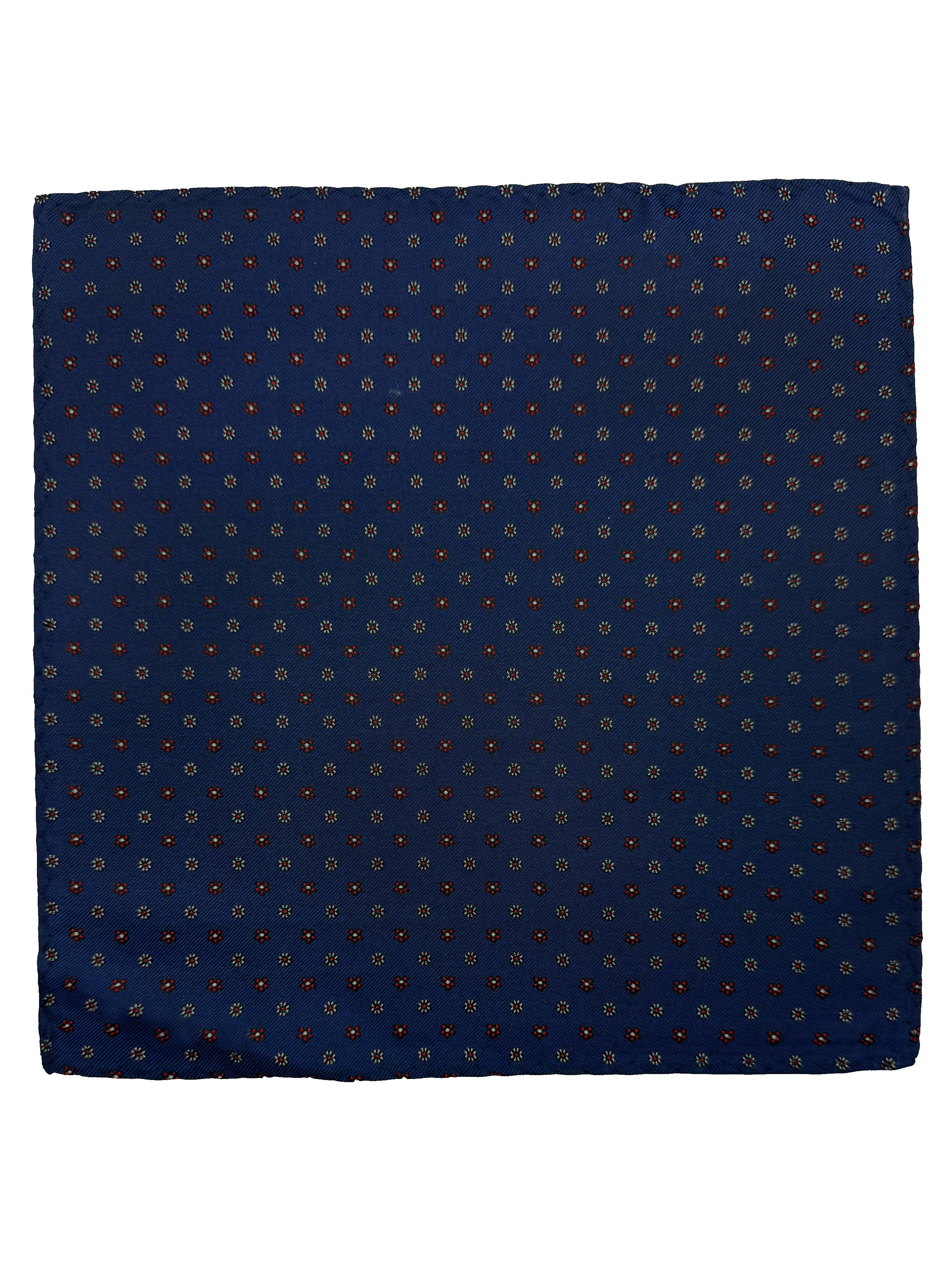 Navy Floral Print Silk Pocket Square