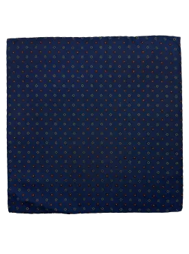 Navy Floral Print Silk Pocket Square