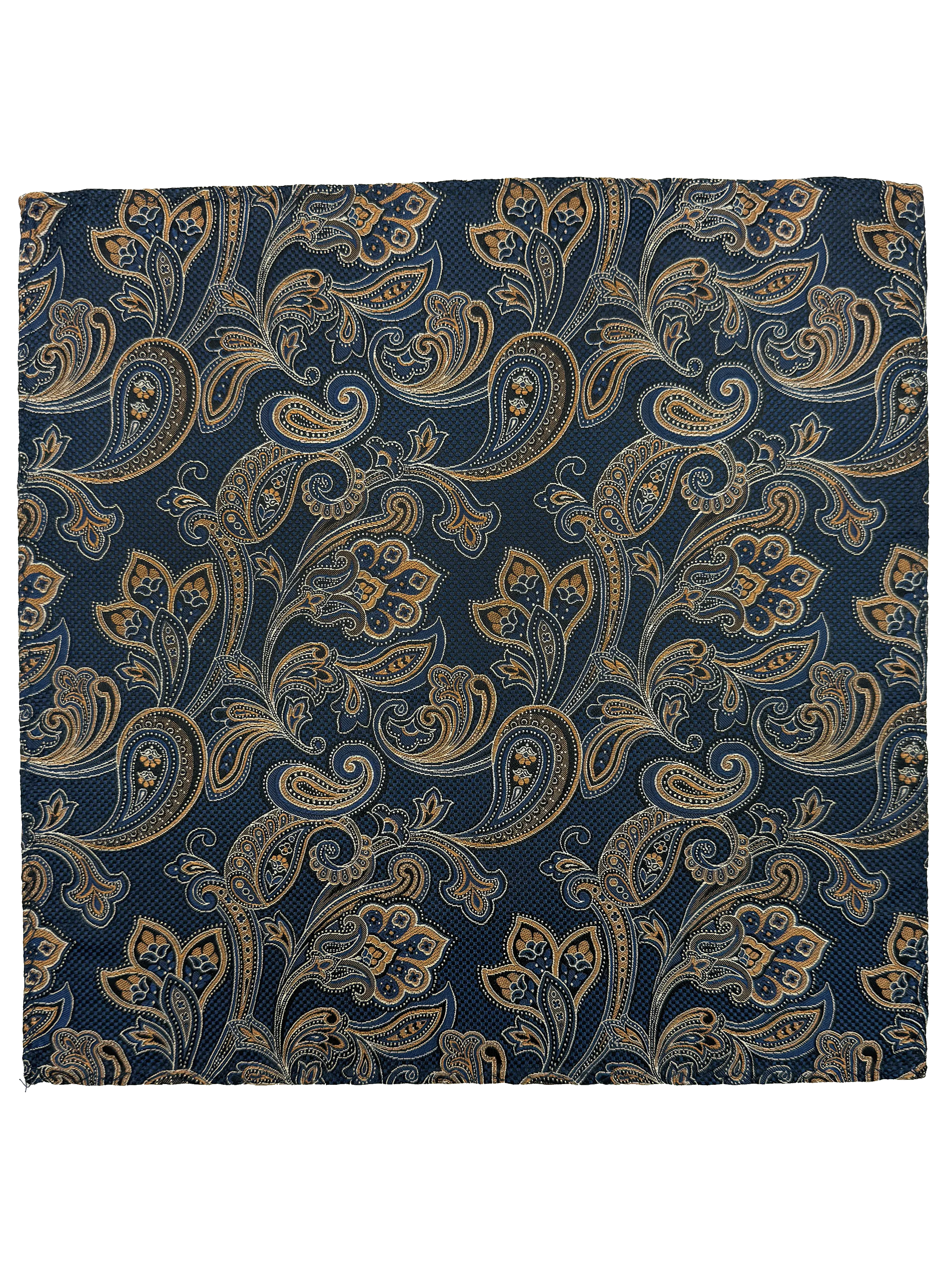 Navy Orange Paisley Print Silk pocket Square