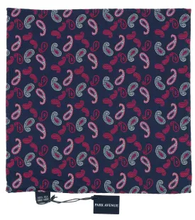 Navy Pink Paisley Print Silk pocket Square