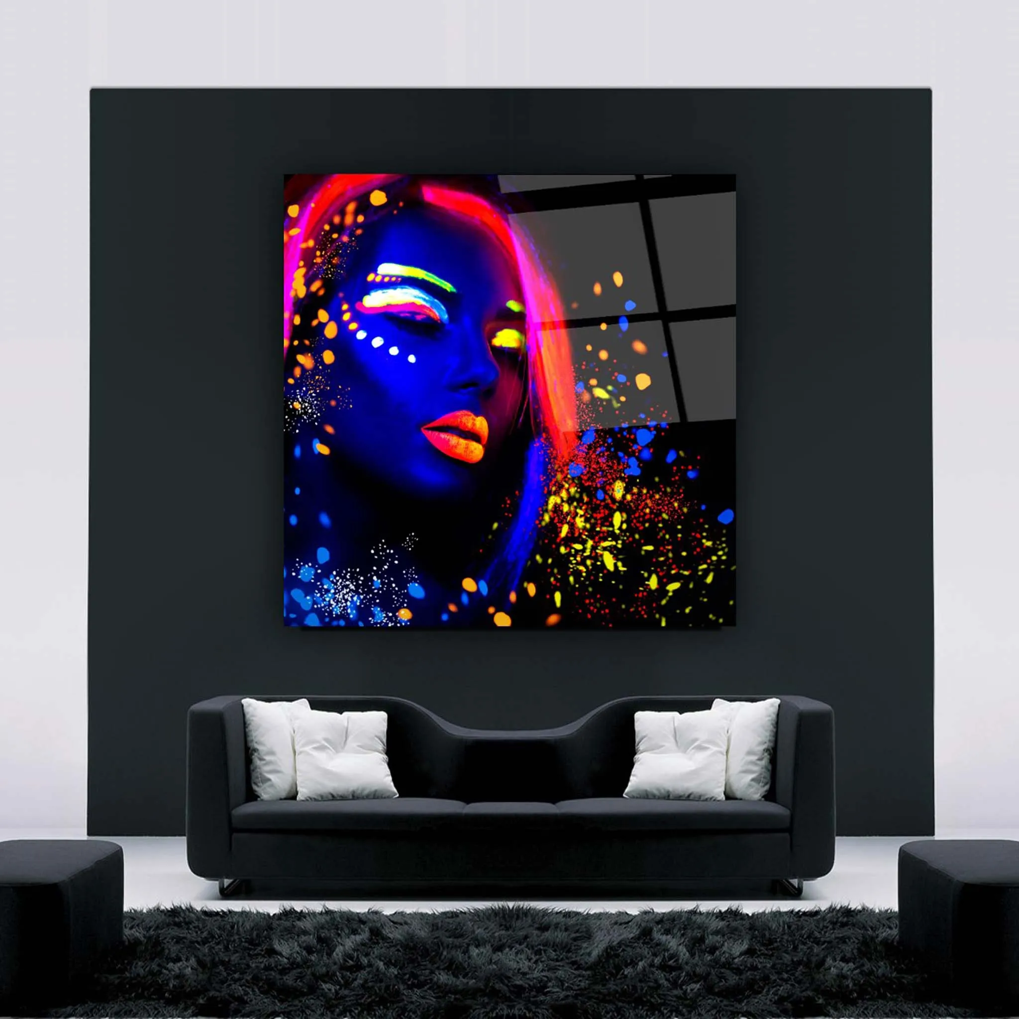 Neon Woman Glass Wall Art