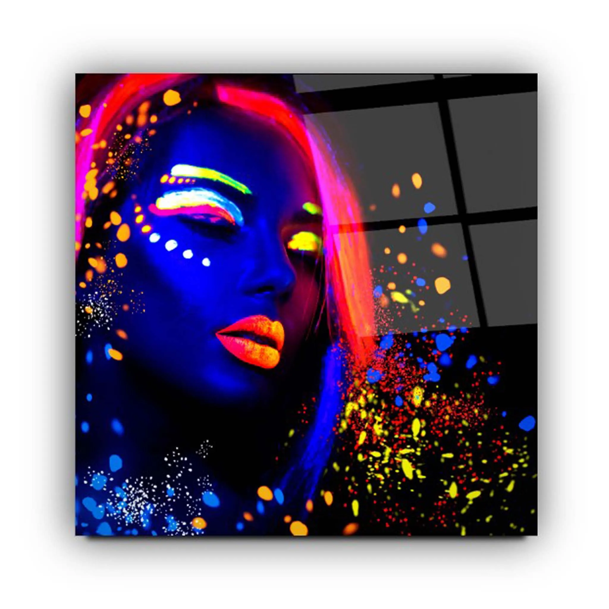 Neon Woman Glass Wall Art