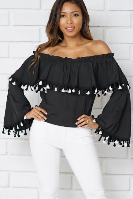 Off The Shoulder Tassel Blouse