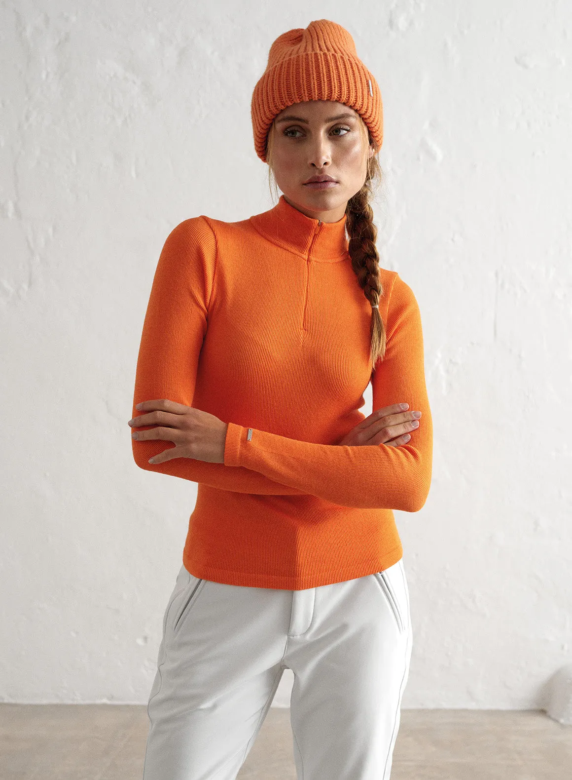 Orange Ribbed Wool Half Zip