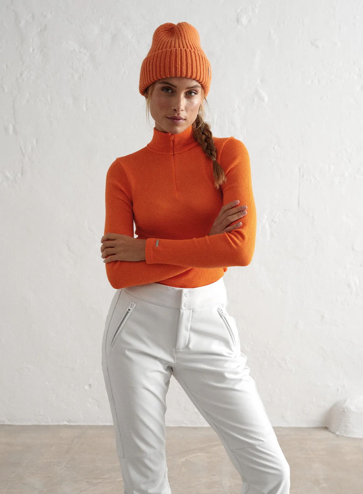 Orange Ribbed Wool Half Zip