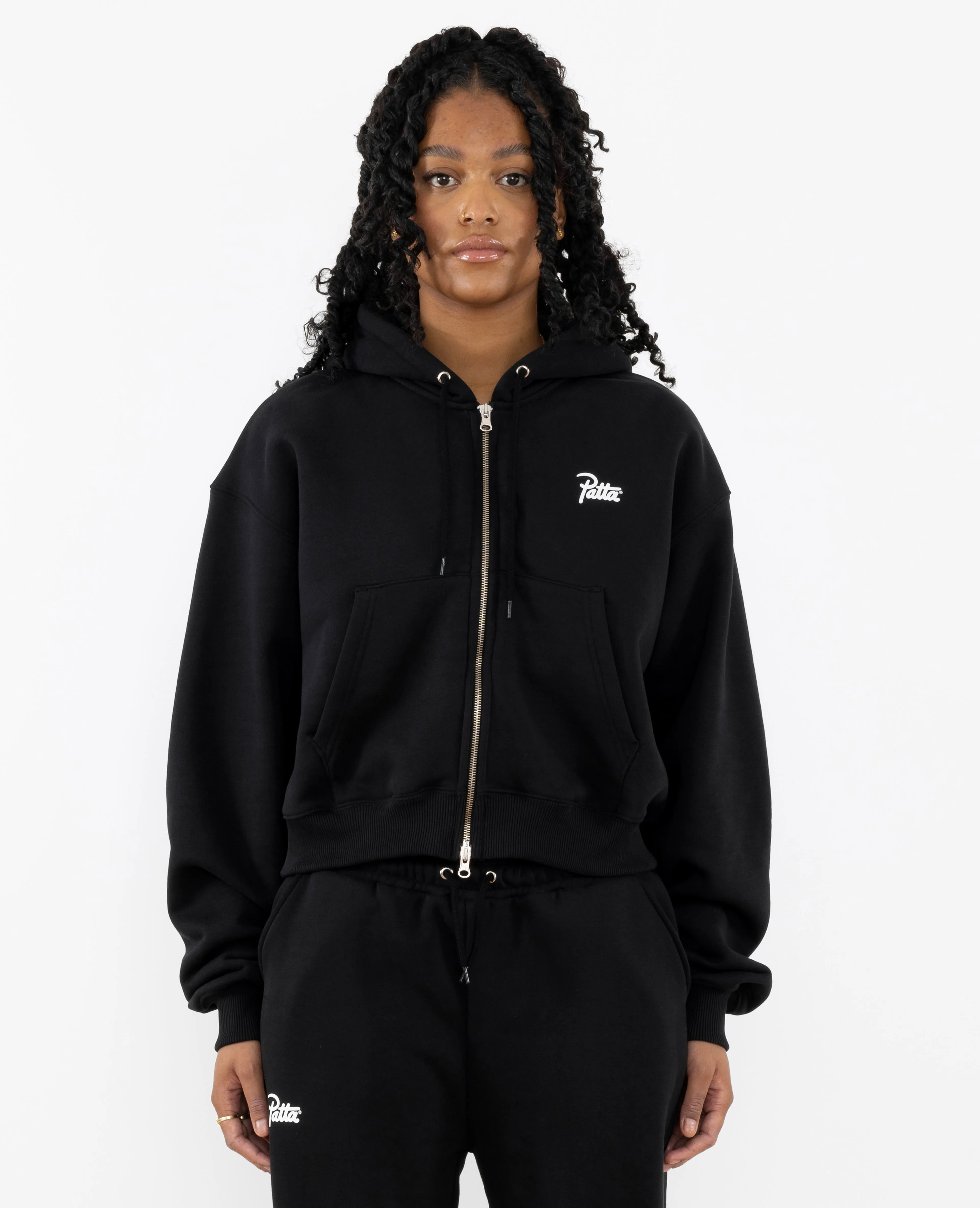 Patta Femme Basic Cropped Zip Hooded Sweater (Black)