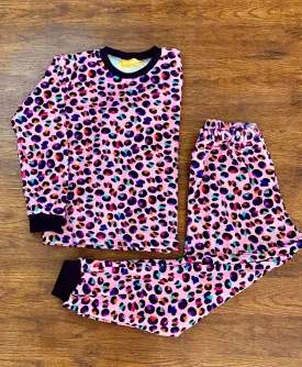 Pink multi-colored leopard fleece pyjamas