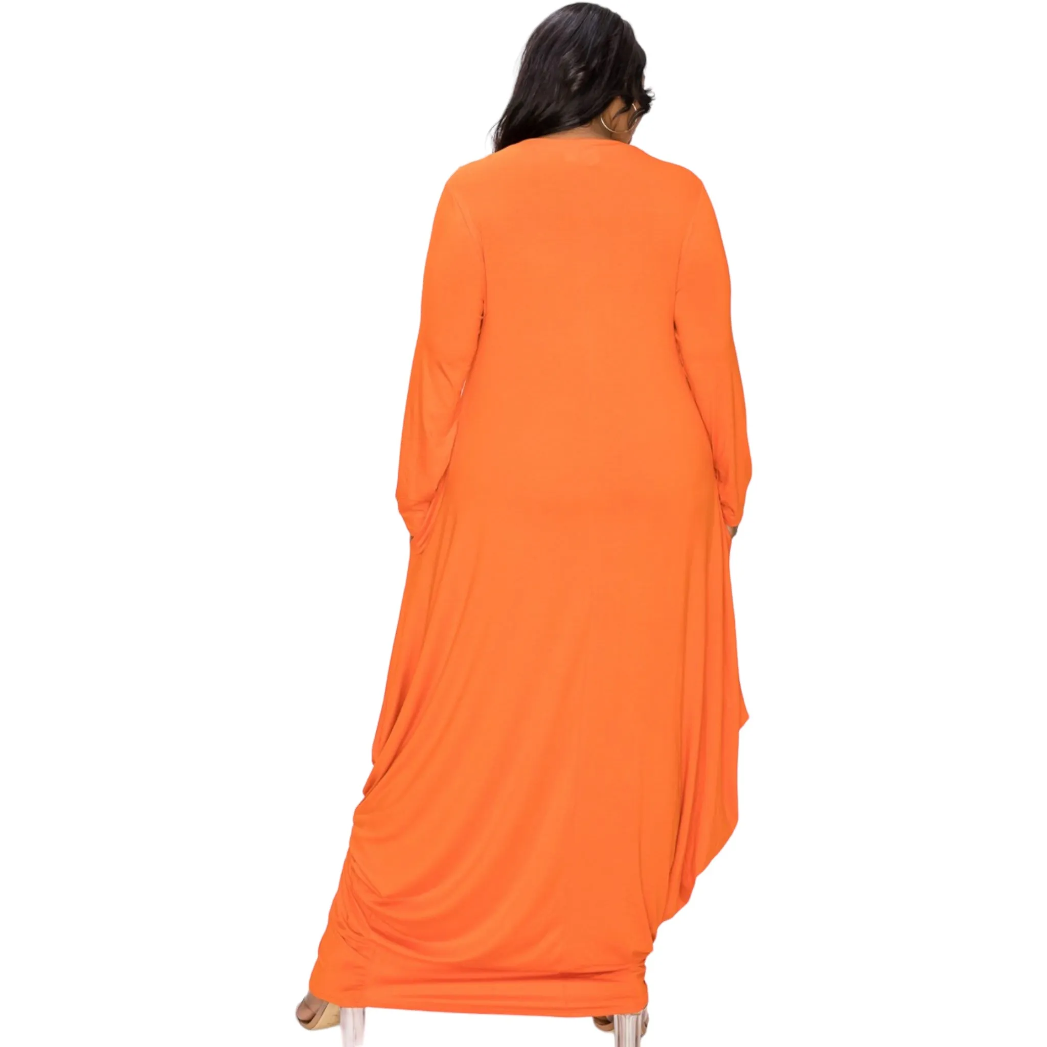 Plus Size Draped Long Sleeve Maxi Dress