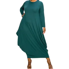 Plus Size Draped Long Sleeve Maxi Dress