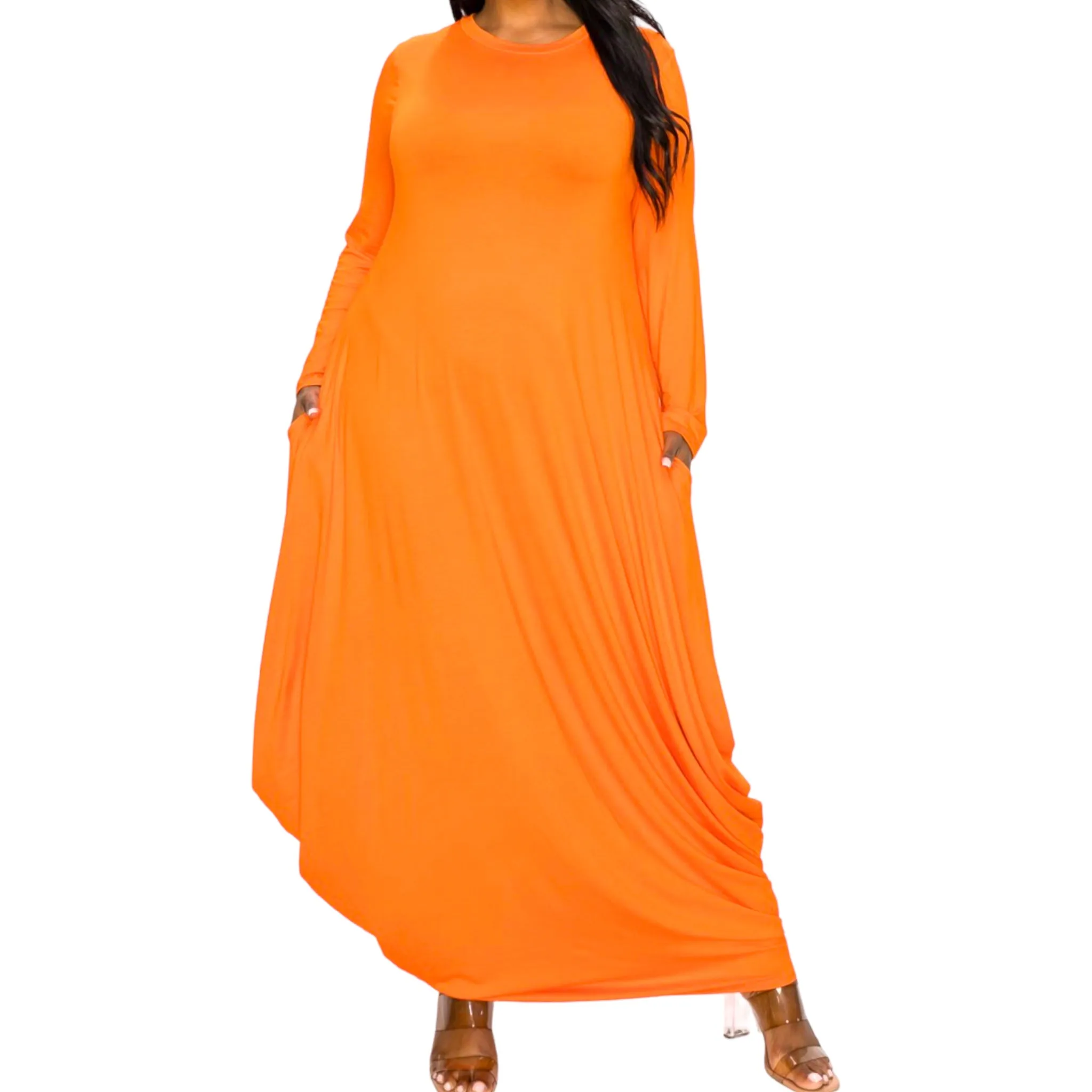 Plus Size Draped Long Sleeve Maxi Dress