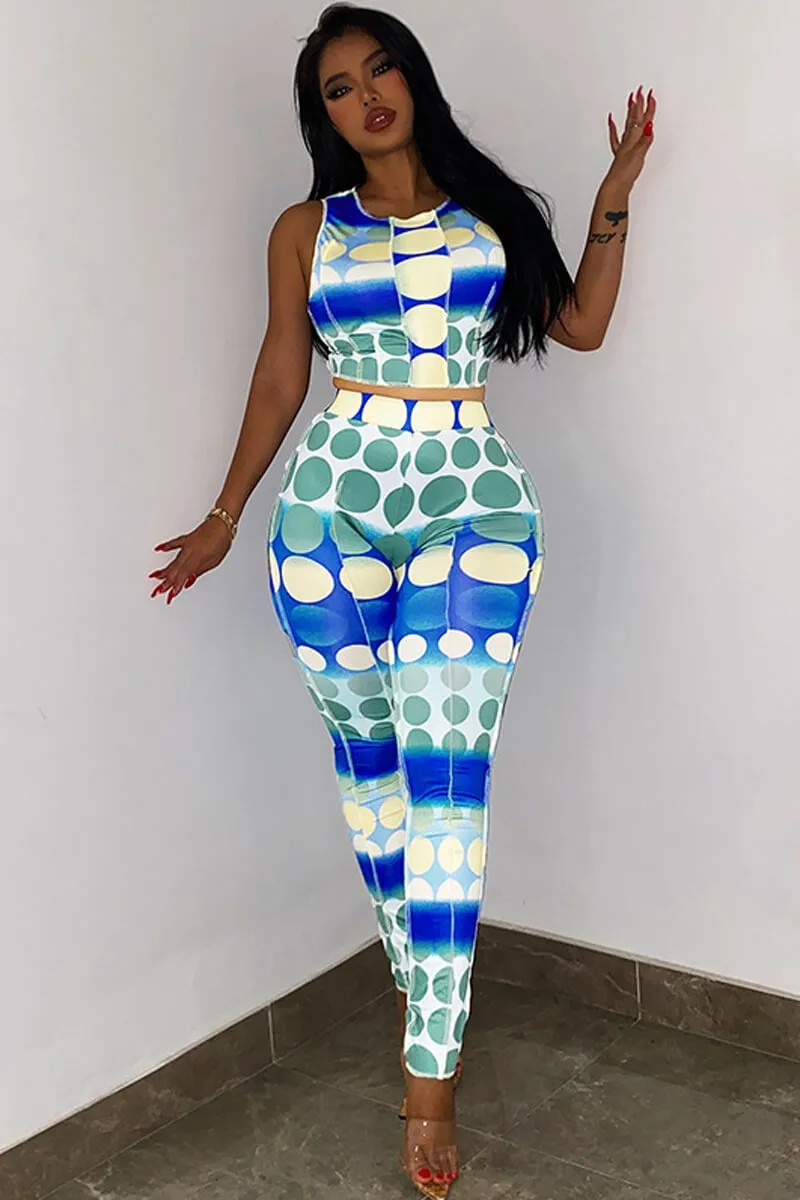 Polka Dot Sleeveless Tank Tops And High Waist Legging Set