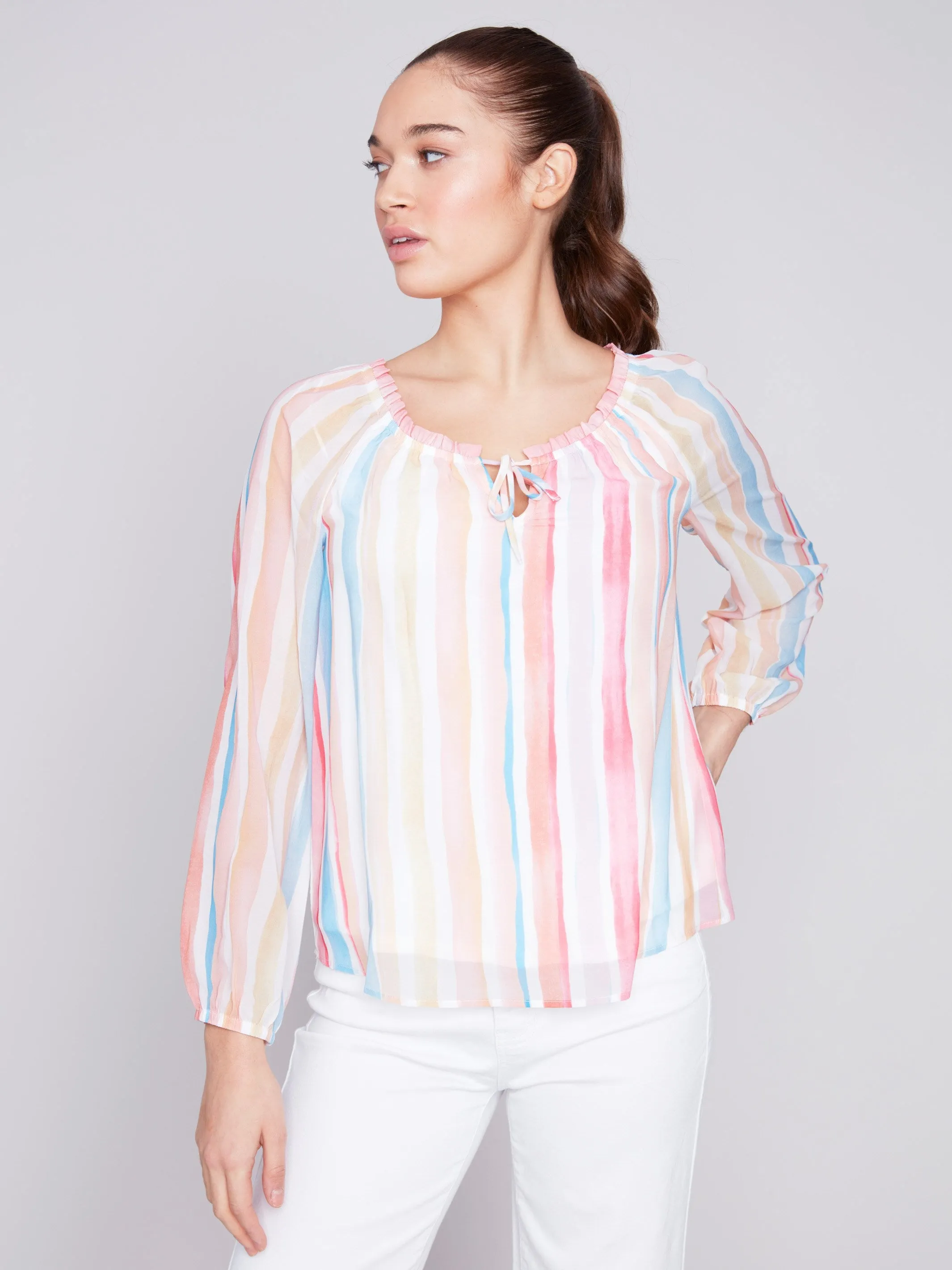 Printed Chiffon Blouse - Stripes