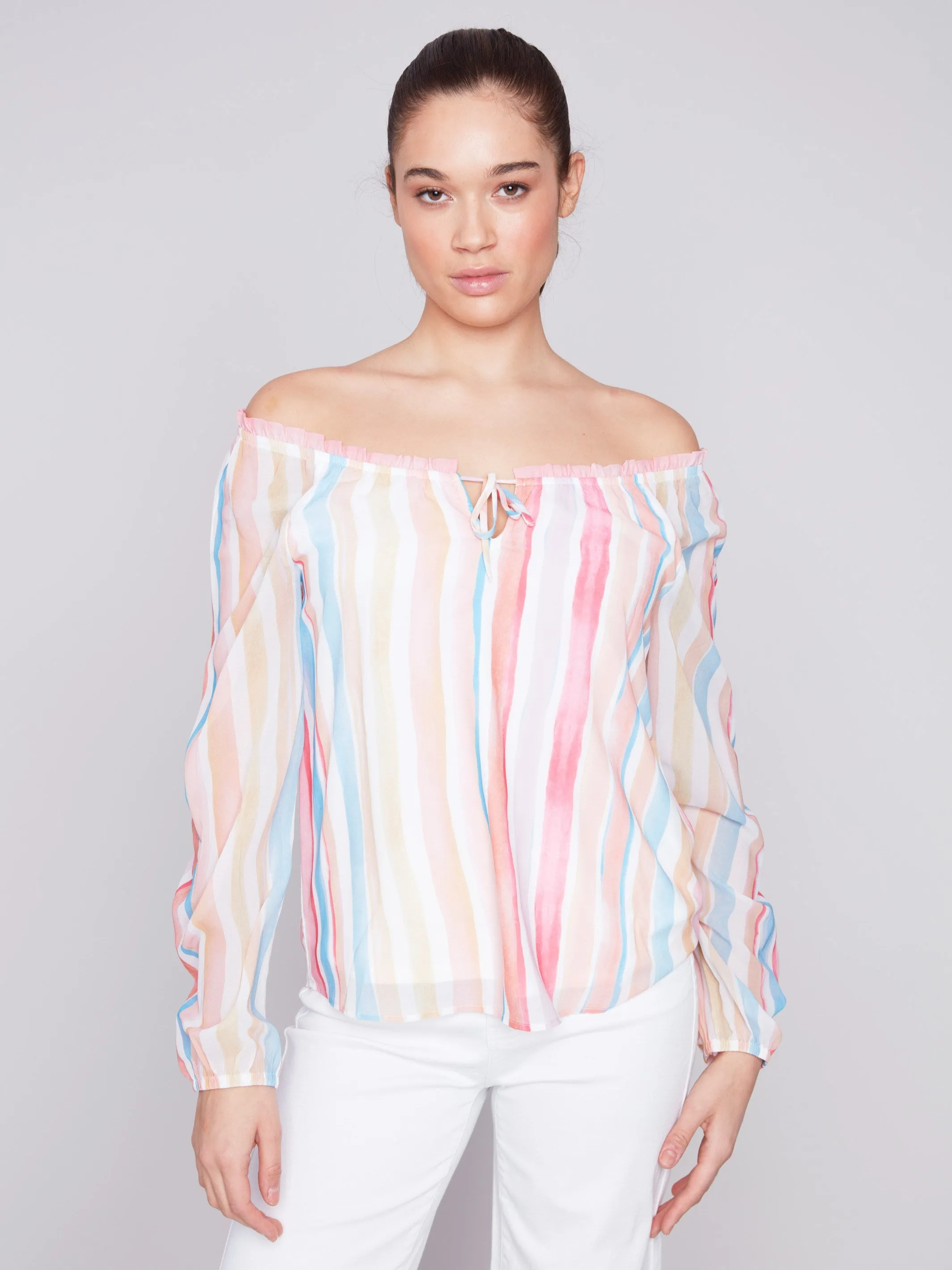 Printed Chiffon Blouse - Stripes