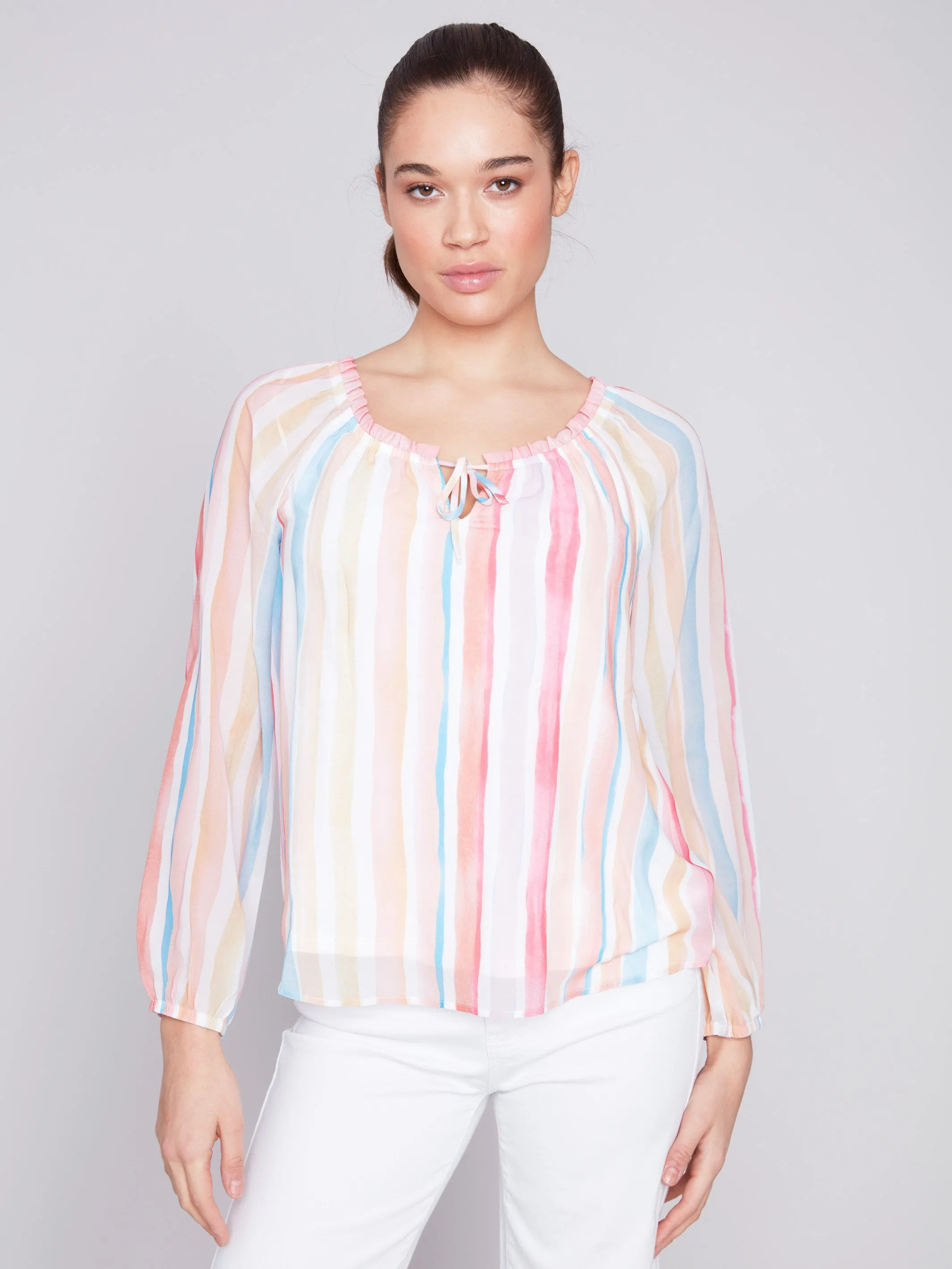 Printed Chiffon Blouse - Stripes