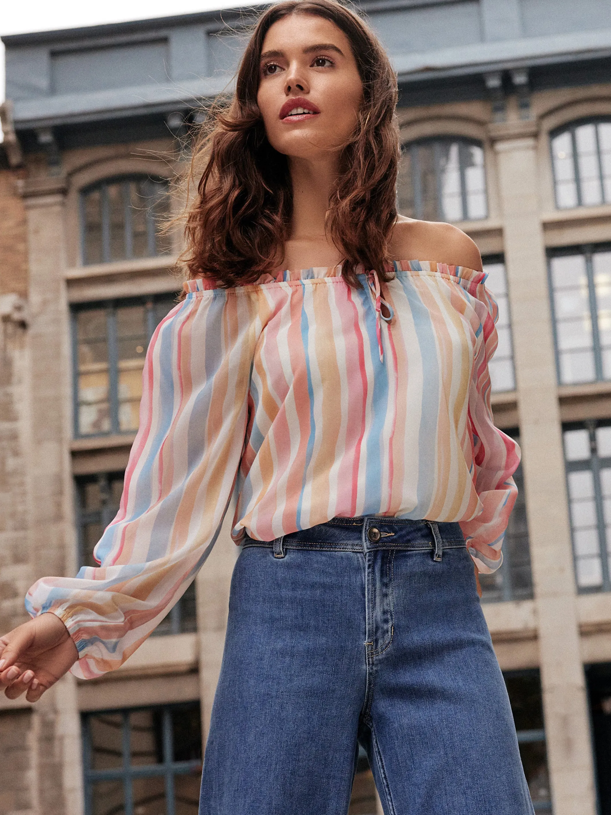 Printed Chiffon Blouse - Stripes