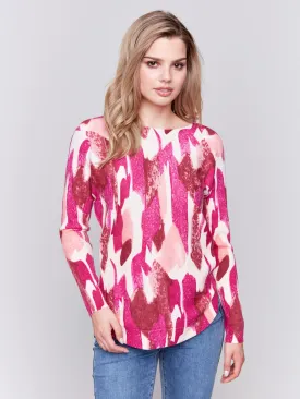 Printed Plush Knit Sweater - Fuchsia