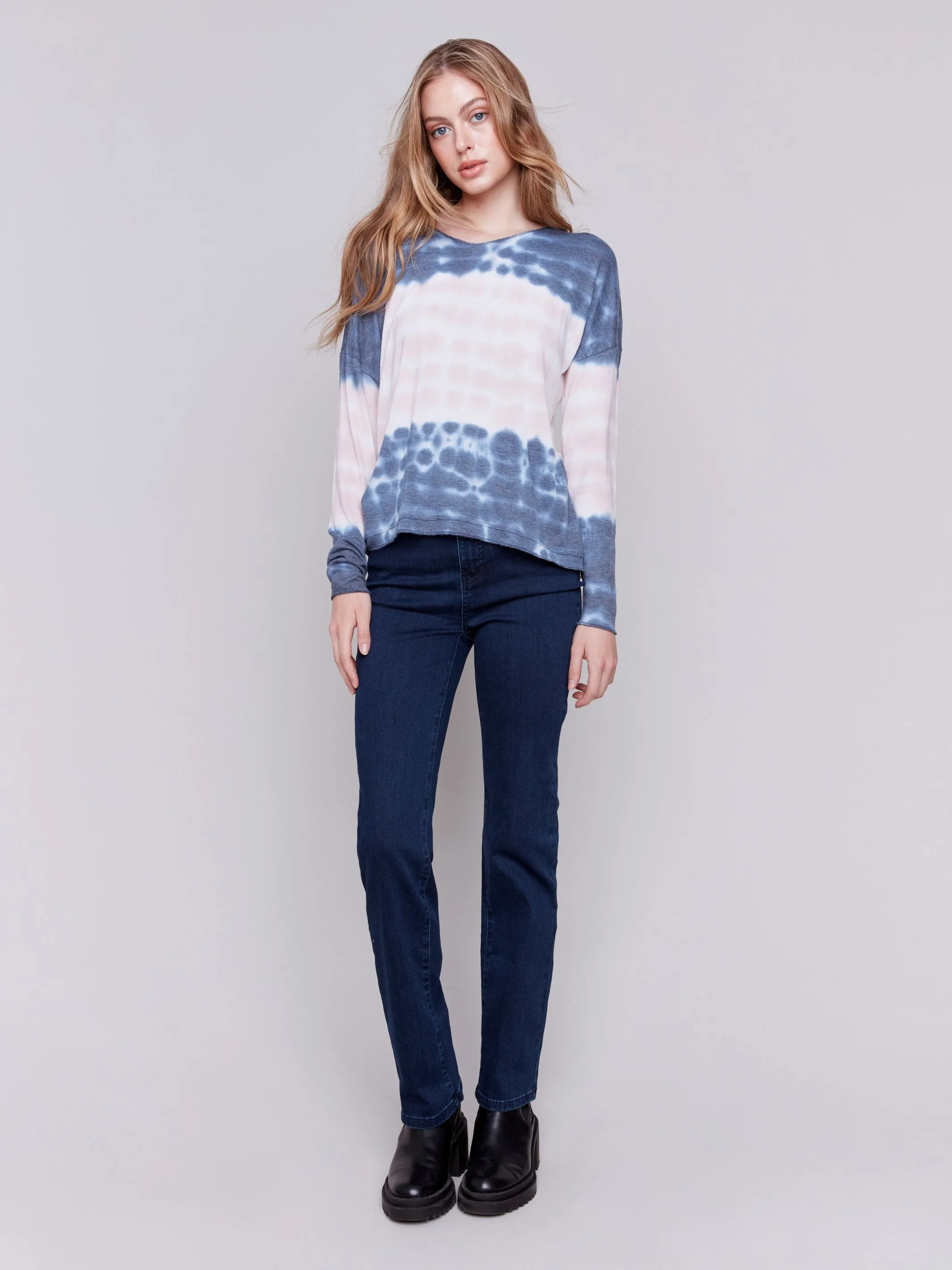 Printed V-Neck Knit Top - Waves