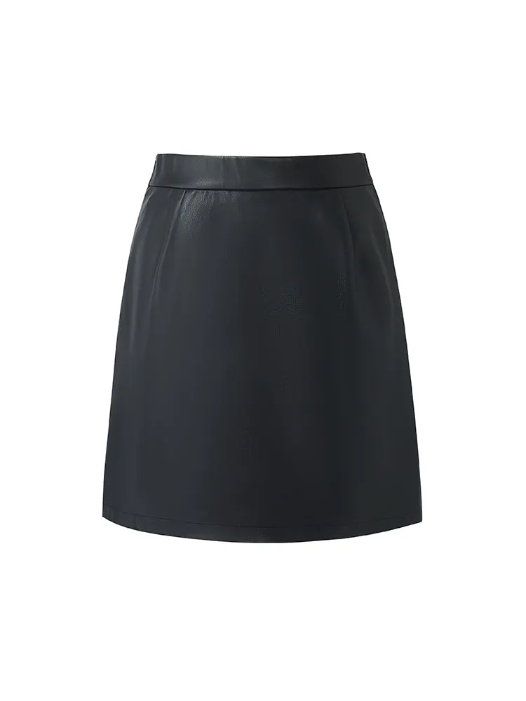 PU Leather A-Line Women Mini Skirt