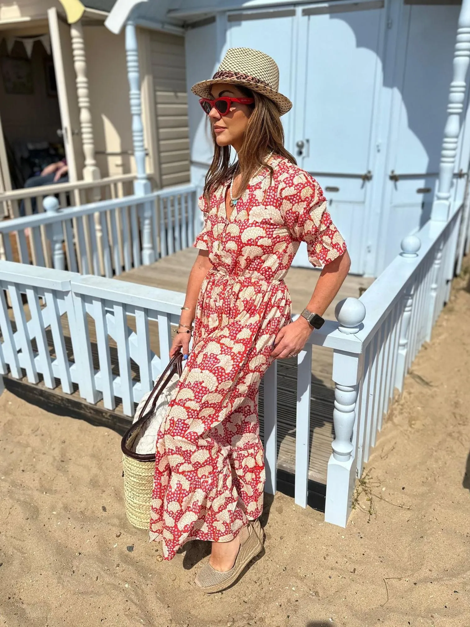 "CHERISH" SHIRTDRESS RED HYDRANGEA