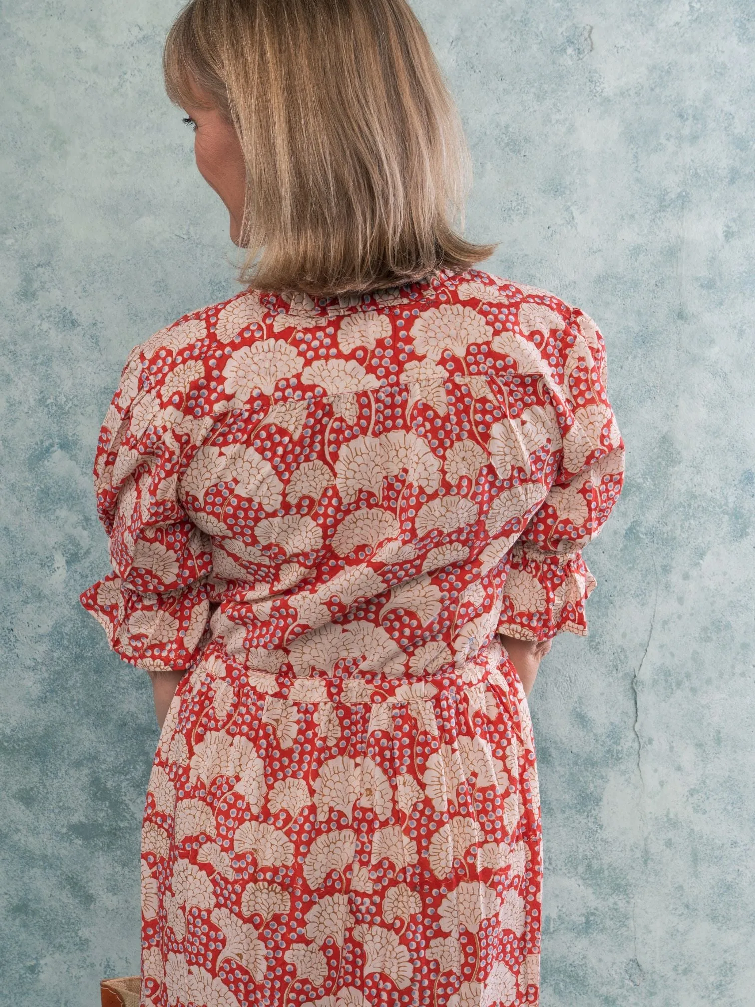 "CHERISH" SHIRTDRESS RED HYDRANGEA