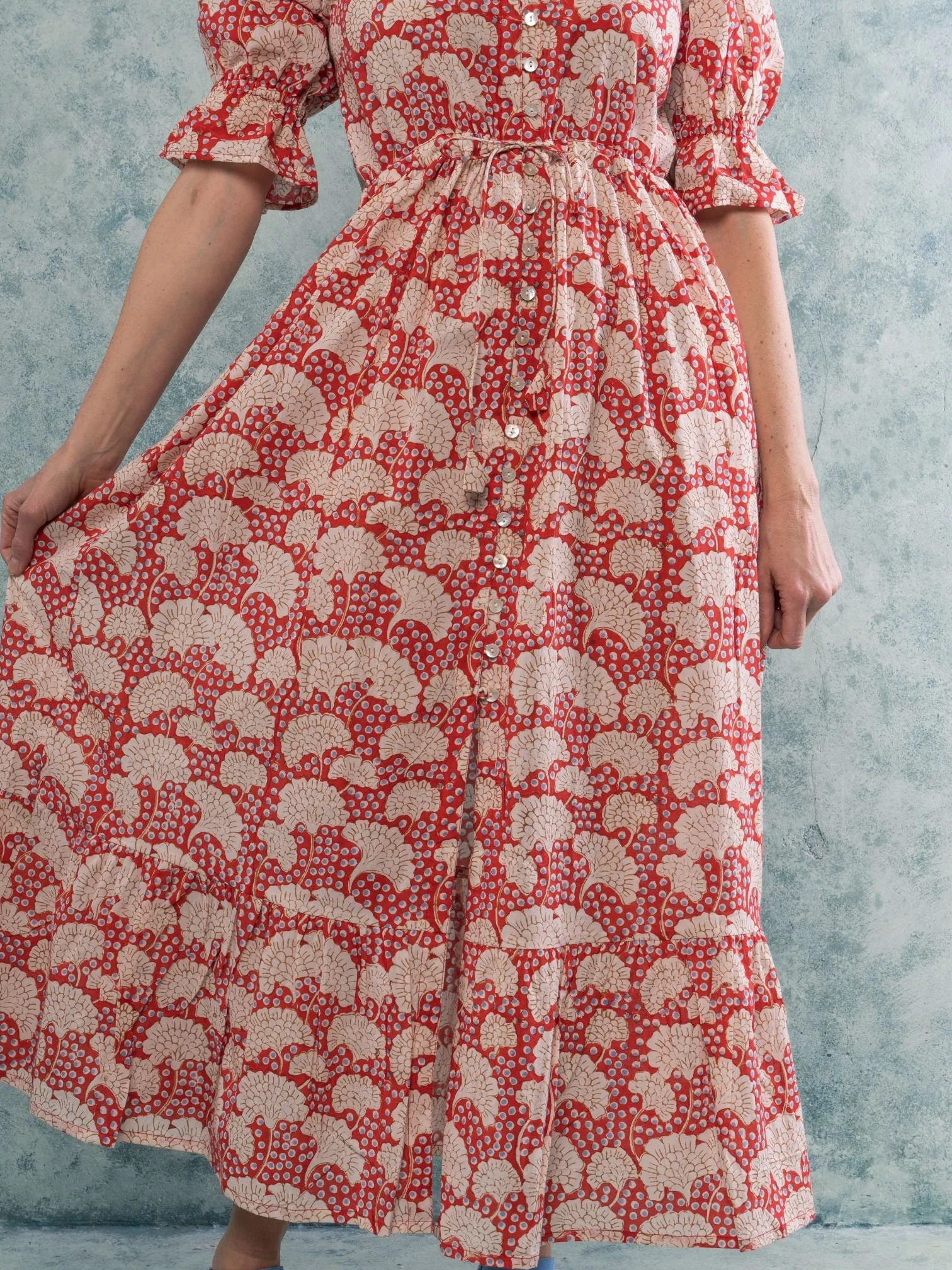 "CHERISH" SHIRTDRESS RED HYDRANGEA