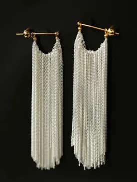 Shining Galaxy Waterfall Long Tassel Silver Earrings