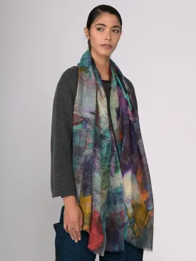 Silk Fine Wool Blend Print Scarf - Water Colour