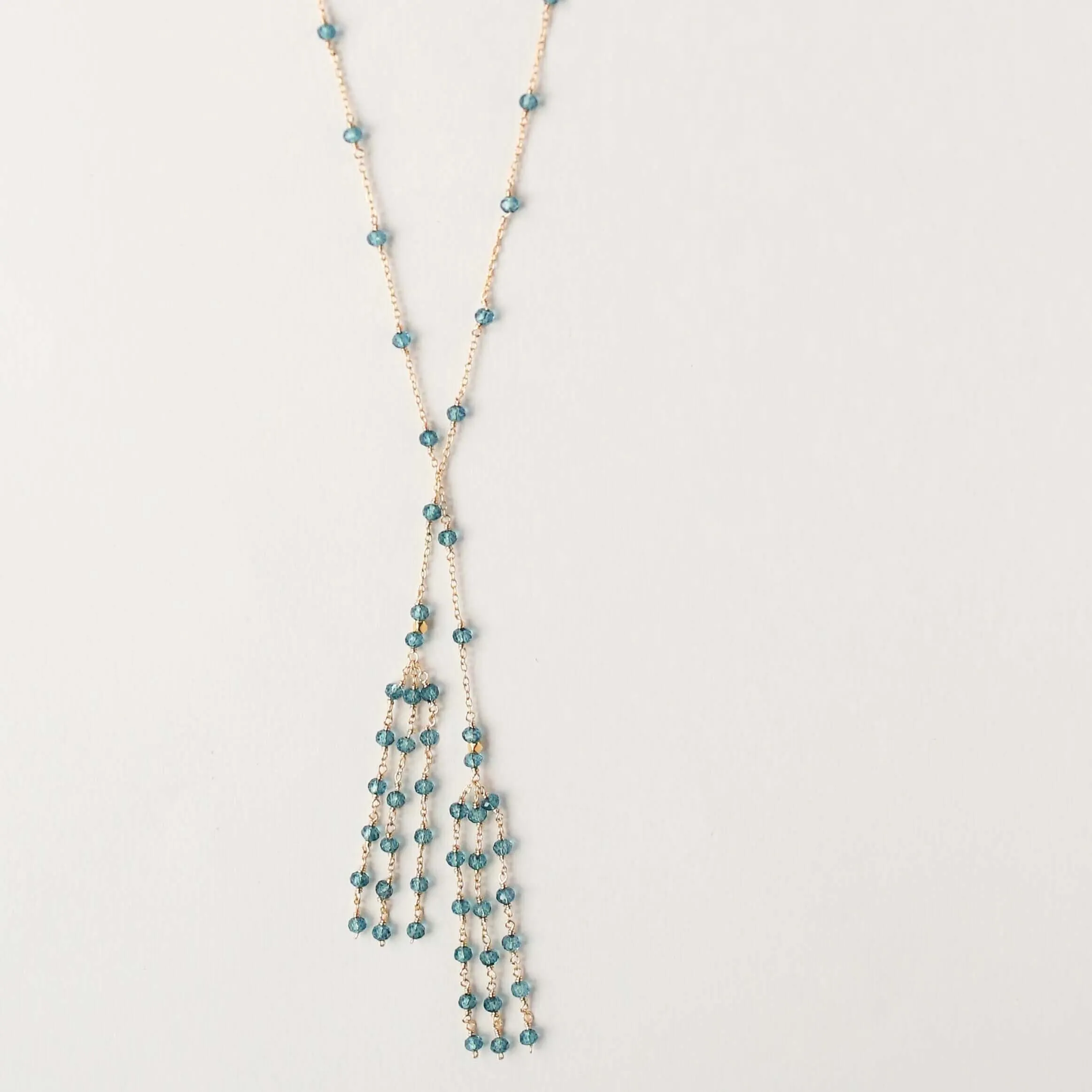 Silver Ballet Lariat Necklace in London Blue Quartz