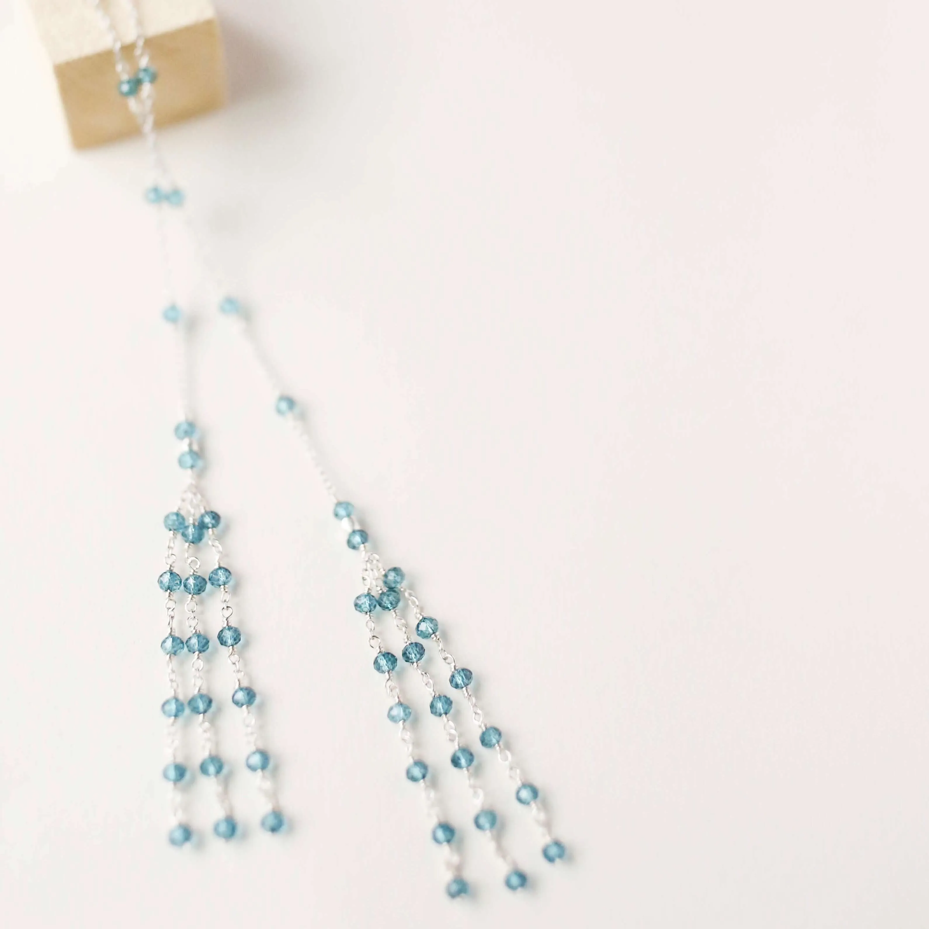 Silver Ballet Lariat Necklace in London Blue Quartz