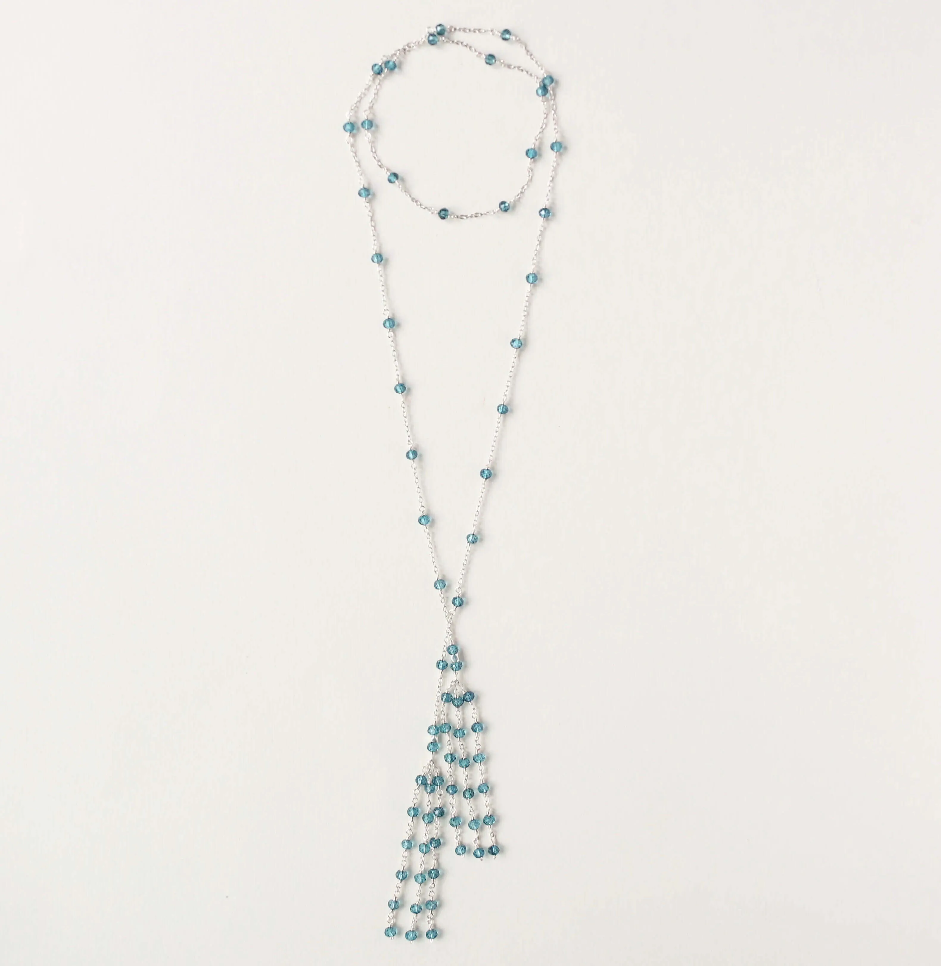 Silver Ballet Lariat Necklace in London Blue Quartz